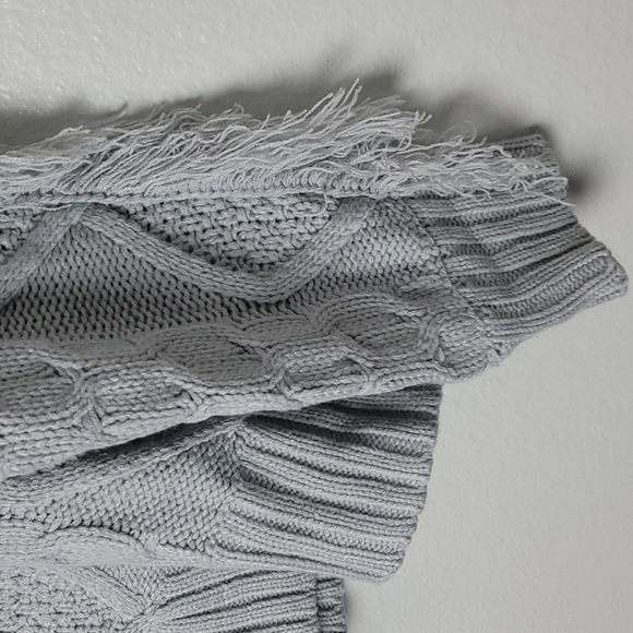 &merci Boho Sweater Cable Knit Bodice Fringe Sleeves Ribbed Hem Size Large Gray - Picture 5 of 11